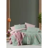 Posteljina Green set sa lastišem zelena cvetni dezen 70% pamuk 200x220 cm bračni krevet – trendova.rs