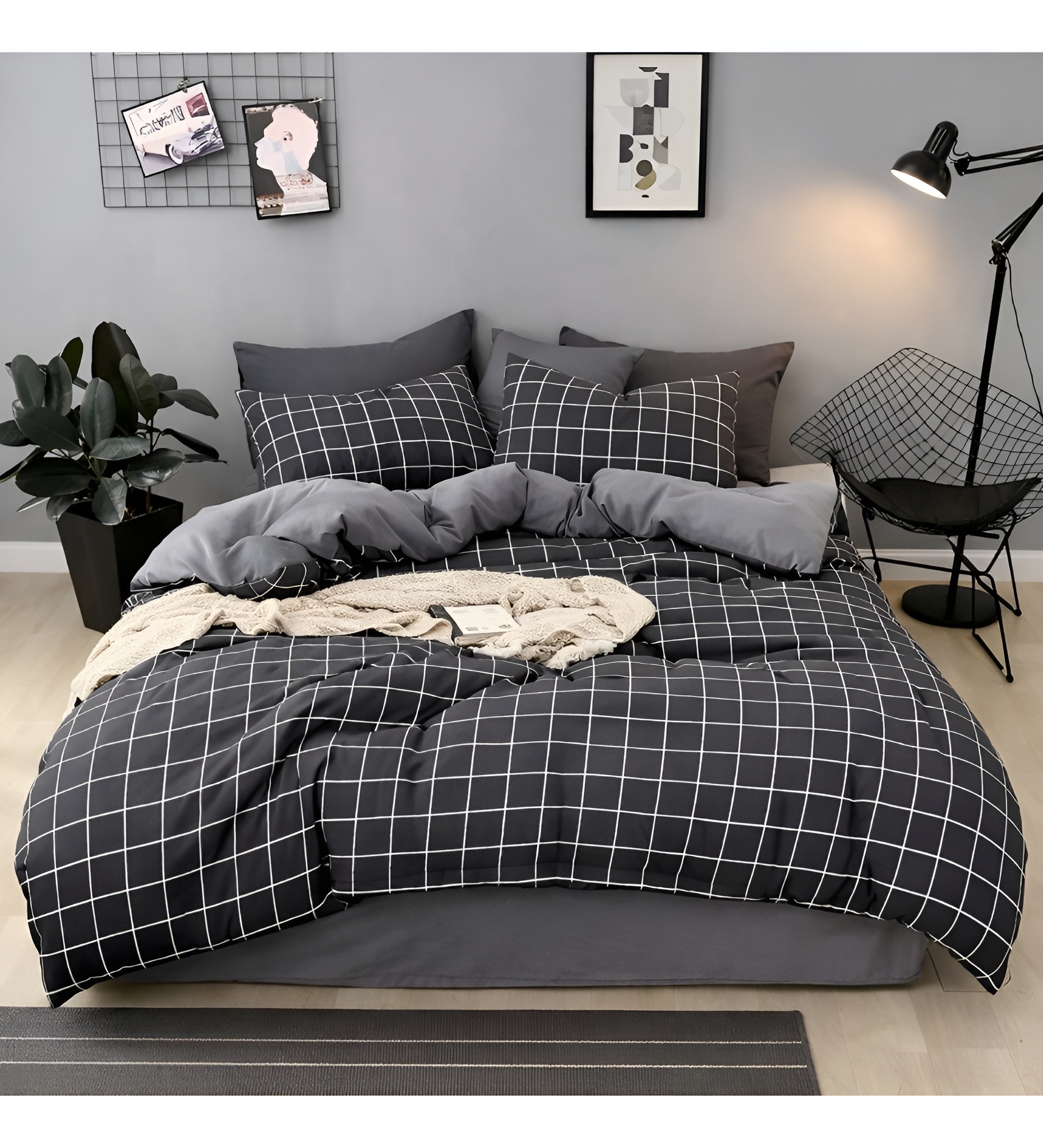 Posteljina siva set sa lastišem 70% pamuk 160x220 cm jednokratni krevet navlaka čaršav jastučnice – trendova.rs
