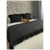Prekrivač runner crni baršun rese tri strane 90x230 cm 2 jastučnice 50x70 cm bračni krevet set – trendova.rs