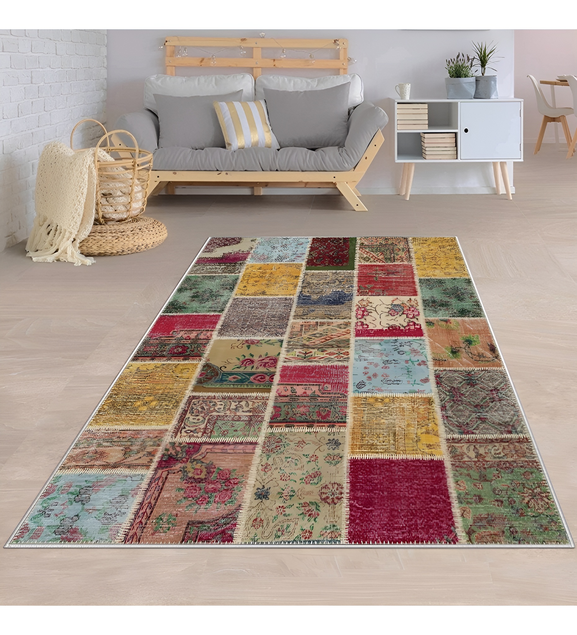 Šareni patchwork tepih i staza, perivi 30°C, antiklizajuća podloga, otporan na mrlje – trendova.rs